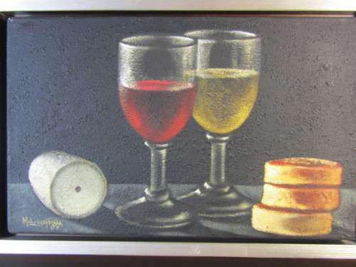 Pair of original mahogany framed Paintings by Mduduzi Thala 2007, 62cm x 46cm