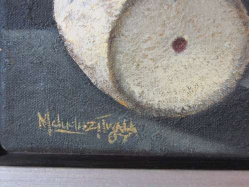 Pair of original mahogany framed Paintings by Mduduzi Thala 2007, 62cm x 46cm