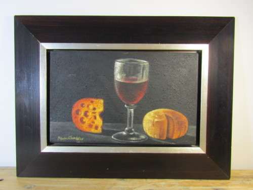 Pair of original mahogany framed Paintings by Mduduzi Thala 2007, 62cm x 46cm