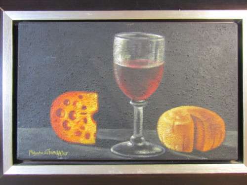 Pair of original mahogany framed Paintings by Mduduzi Thala 2007, 62cm x 46cm