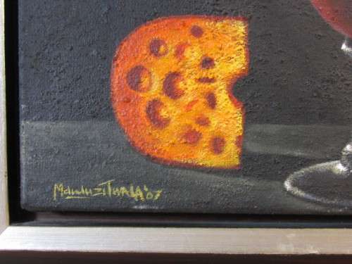 Pair of original mahogany framed Paintings by Mduduzi Thala 2007, 62cm x 46cm