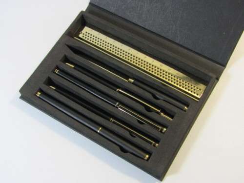 Vintage Cased Stationary set with Pens, Pencils, Letter opener and Ruler, quality set