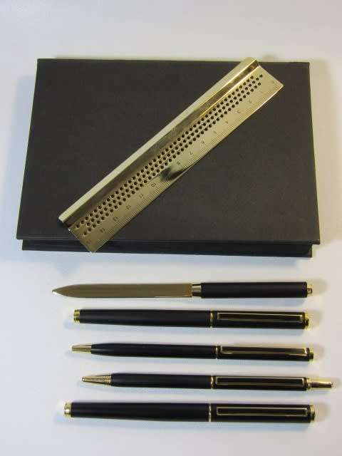 Vintage Cased Stationary set with Pens, Pencils, Letter opener and Ruler, quality set
