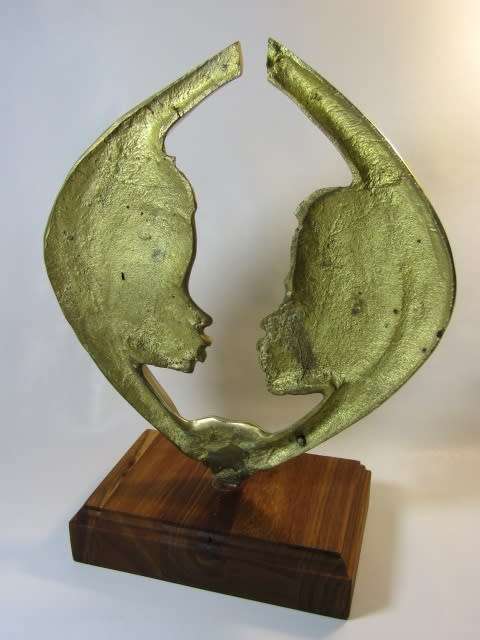 Large vintage solid brass Sculpture on a wooden base, excellent condition, 34cm high