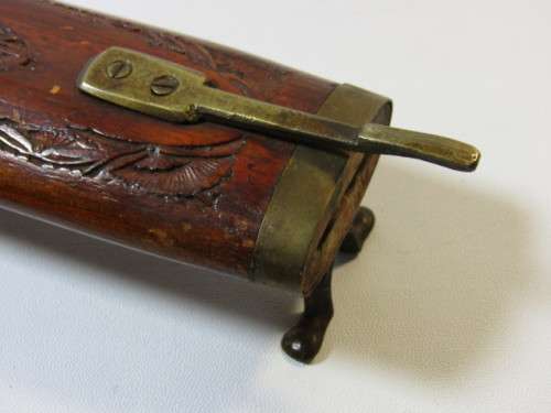 Vintage Indian Carving Set with carved wooden handles and Sheath, brass fittings and feet, excellent