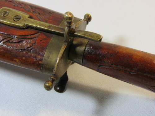 Vintage Indian Carving Set with carved wooden handles and Sheath, brass fittings and feet, excellent