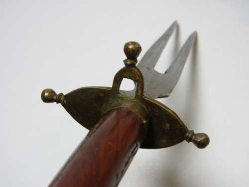 Vintage Indian Carving Set with carved wooden handles and Sheath, brass fittings and feet, excellent