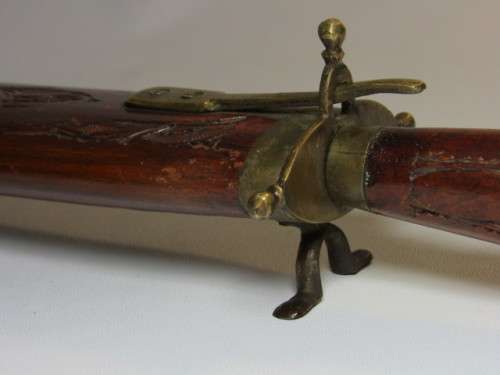 Vintage Indian Carving Set with carved wooden handles and Sheath, brass fittings and feet, excellent