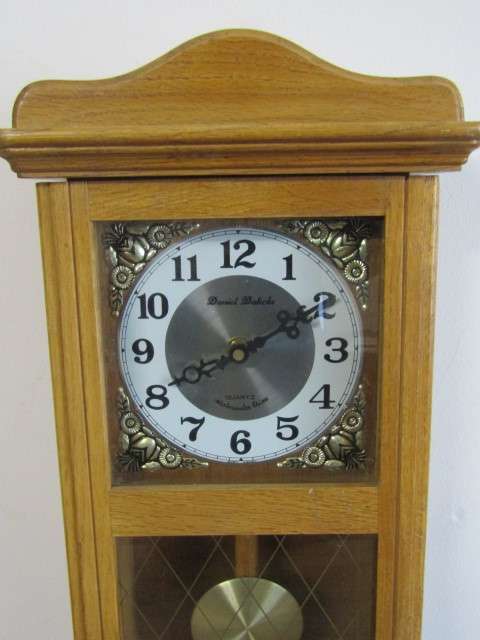 Vintage Daniel Dakola Westminster Chime quartz wooden Wall Clock with pendulum, 53cm x 23cm