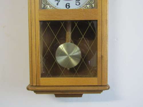 Vintage Daniel Dakola Westminster Chime quartz wooden Wall Clock with pendulum, 53cm x 23cm