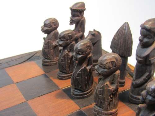Vintage hand carved wooden Chess Set, complete with carved Board *No reserve auction at Port No.5*