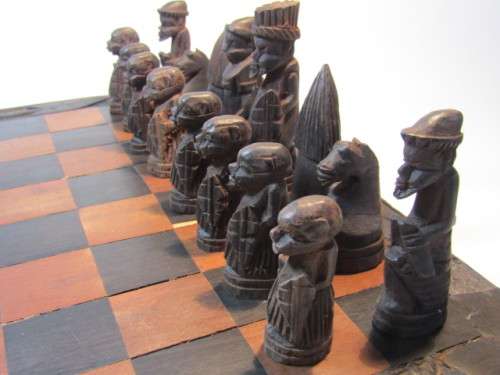 Vintage hand carved wooden Chess Set, complete with carved Board *No reserve auction at Port No.5*