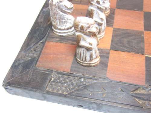 Vintage hand carved wooden Chess Set, complete with carved Board *No reserve auction at Port No.5*