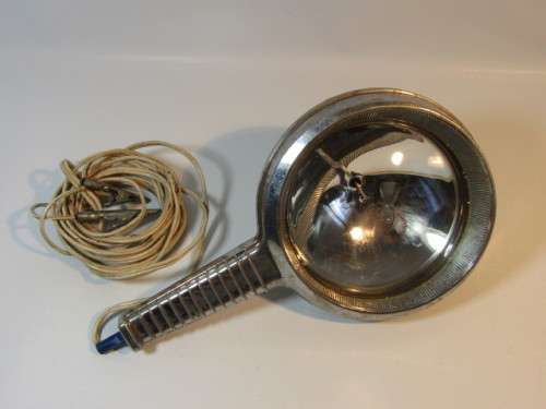 Vintage chromed General Electric hand held Spotlight, working and a 3FT wood and brass folding Ruler
