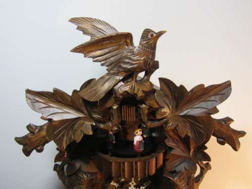Vintage Black Forest Cuckoo Clock, complete with Pendulum and Weights, turning German Figures, Large