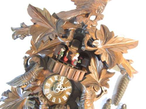 Vintage Black Forest Cuckoo Clock, complete with Pendulum and Weights, turning German Figures, Large