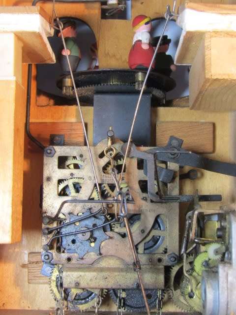 Vintage Black Forest Cuckoo Clock, complete with Pendulum and Weights, turning German Figures, Large