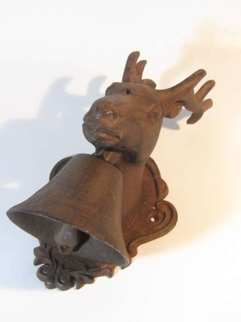 Large vintage solid Cast Iron Door Bell or Gong in the shape of a Dear, 26cm, excellent condition