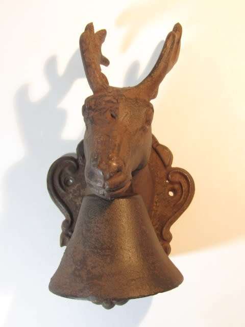 Large vintage solid Cast Iron Door Bell or Gong in the shape of a Dear, 26cm, excellent condition