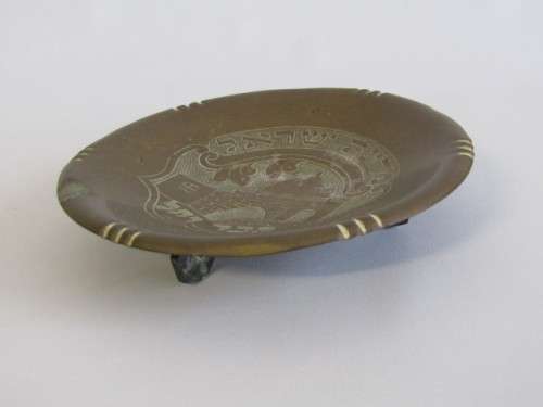 Lot of 2 very old solid brass items, 1948 Poinsettia Leaf tray and footed Bowl