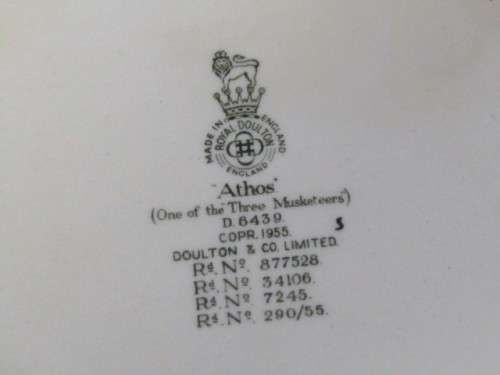 Original vintage 1955 Large Royal Doulton Character Jug "Athos" D6439, 18.5cm deep, like new