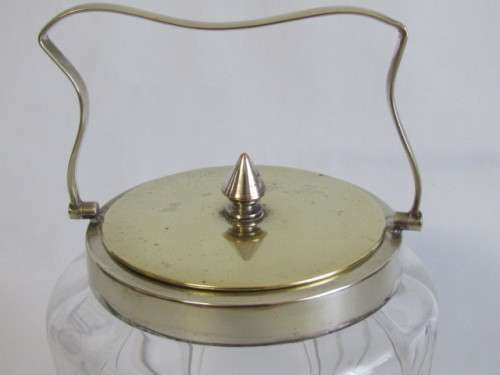 Antique Cut Glass Biscuit Barrel with silverplated Lid and fittings (EPNS), 11.5cm, excellent cond.