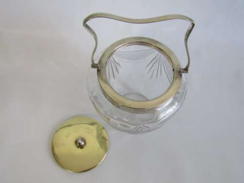 Antique Cut Glass Biscuit Barrel with silverplated Lid and fittings (EPNS), 11.5cm, excellent cond.