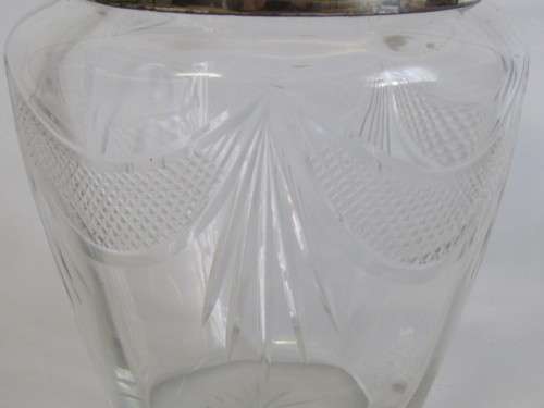Antique Cut Glass Biscuit Barrel with silverplated Lid and fittings (EPNS), 11.5cm, excellent cond.