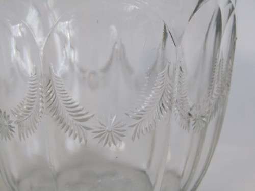 Antique Cut Glass Biscuit Barrel with silverplated Fittings and "Biscuits" label (EPNS), 14.5cm