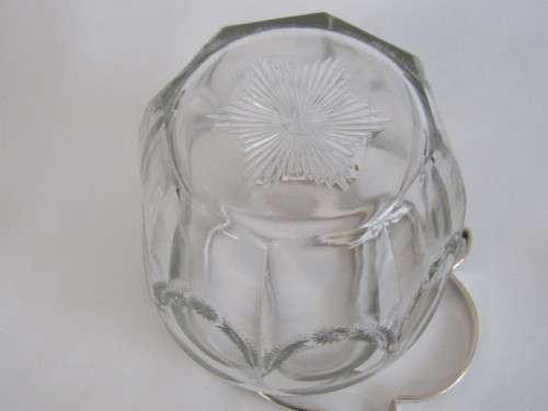 Antique Cut Glass Biscuit Barrel with silverplated Fittings and "Biscuits" label (EPNS), 14.5cm