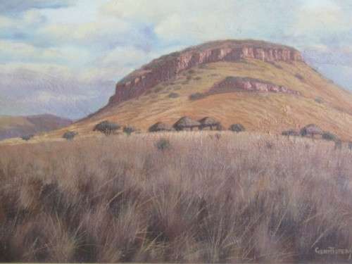 Original Gert Pietersen Oil on Board, Landscape African Huts, dated '72, 61cm x 46cm
