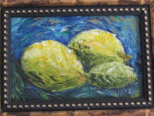 Lot of 4 original David Moore oil on board framed Paintings, all signed "Vegetables", 25cm x 20cm