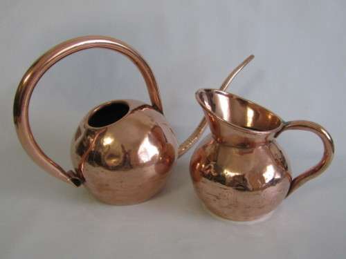 Lot of 2 vintage Copper items; Watering Can with long sprout 15cm diameter and Water Pitcher 15cm