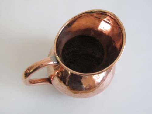 Lot of 2 vintage Copper items; Watering Can with long sprout 15cm diameter and Water Pitcher 15cm