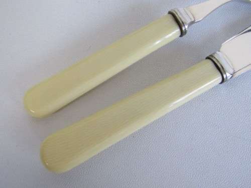 Vintage original Joseph Rodgers faux bone Handle stainless 12 piece Fish Knife and Fork Set