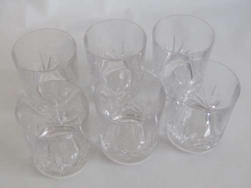 Boxed set of 6 Royal Crystal Rock cut crystal Whiskey Glasses, un-used