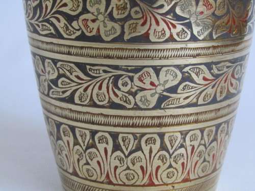 Beautiful complete Martini brass set with Tray, Shaker and 6 Goblets, highly decorated with colour