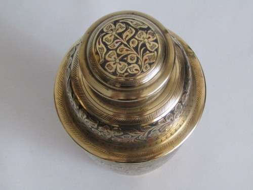 Beautiful complete Martini brass set with Tray, Shaker and 6 Goblets, highly decorated with colour