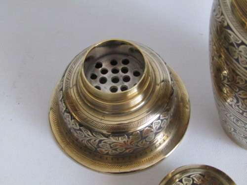 Beautiful complete Martini brass set with Tray, Shaker and 6 Goblets, highly decorated with colour