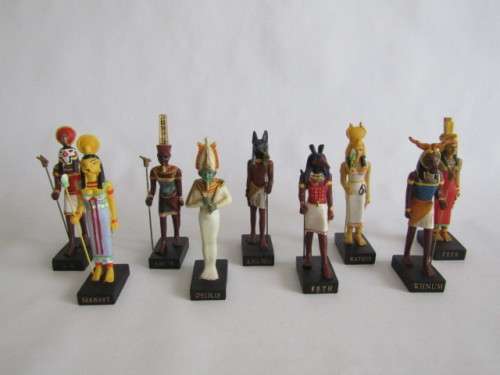 Large lot of 9 Ancient "Egyption God" Figurines, Resin, mint and boxed condition *Crazy R1 start*