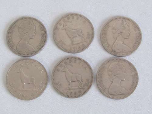 Lot of 6 Rhodesia 1964 25c Coins in excellent condition, one bid for all