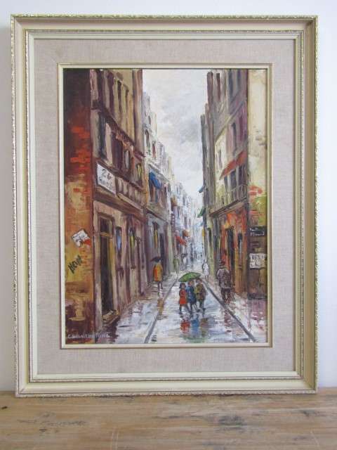 Original C.S. Ballantyne signed Oil on Board Painting "Rainy Persian Walkway" 64cm x 80cm