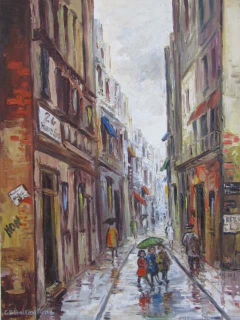 Original C.S. Ballantyne signed Oil on Board Painting "Rainy Persian Walkway" 64cm x 80cm