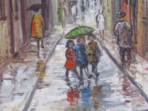 Original C.S. Ballantyne signed Oil on Board Painting "Rainy Persian Walkway" 64cm x 80cm