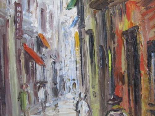 Original C.S. Ballantyne signed Oil on Board Painting "Rainy Persian Walkway" 64cm x 80cm