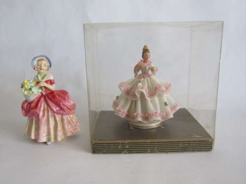 Lot of two collectable porcelain Figurines; Royal Doulton "Cissie" 13cm and Dresden in Box 12cm