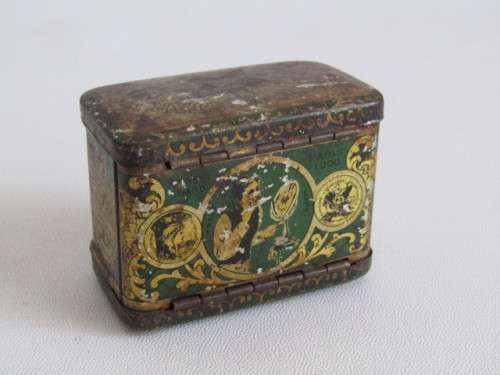 Lot of 3 collectable items; 1899 Star Safety Razor Tin,Brass mathematical set and a 1936 Bicycle Tag