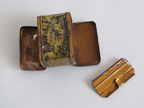Lot of 3 collectable items; 1899 Star Safety Razor Tin,Brass mathematical set and a 1936 Bicycle Tag