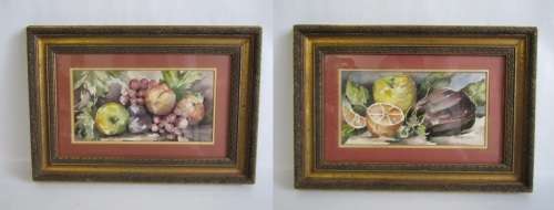 Pair of original watercolour on paper Paintings, Robert Haber, stil life, beautiful vintage Frames
