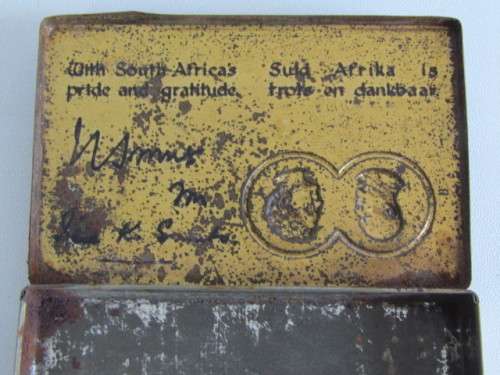 Lot of 2 original Tins; 1914 Christmas brass tin and 1941 Kersfees / Christmas Tin, bid for both